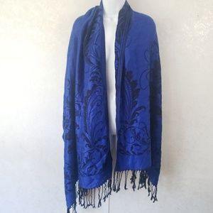 Paisley Floral Fringe Blue Black Scarf